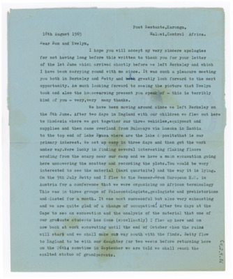 Letter from J Desmond Clark to Don and Evelyn Crabtree