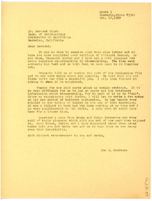 Letter from Don Crabtree to J Desmond Clark