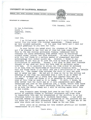 Letter from J Desmond Clark to Don Crabtree