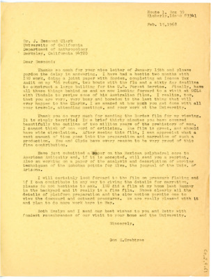 Letter from Don Crabtree to J Desmond Clark