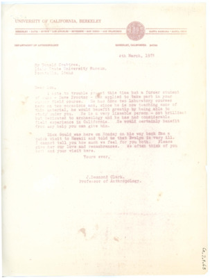 Letter from J Desmond Clark to Don Crabtree
