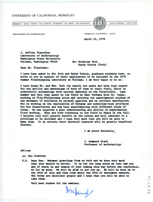 Letter from J Desmond Clark to J Jeffrey Flenniken