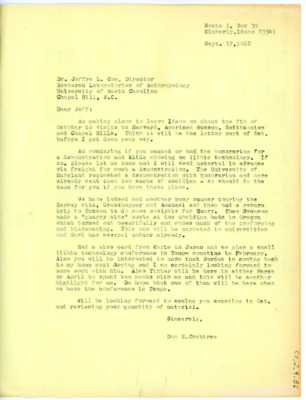 Letter from Don Crabtree to Joffre L Coe
