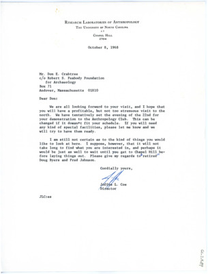 Letter from Joffre L Coe to Don Crabtree