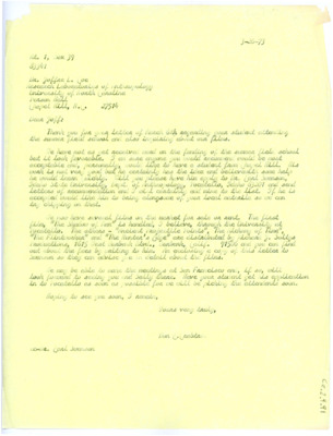 Letter from Don Crabtree to Joffre L Coe