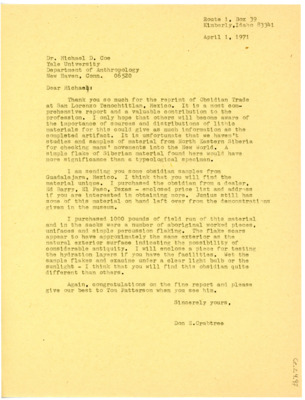 Letter from Don Crabtree to Michael D Coe