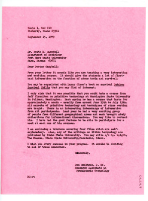 Letter from Don Crabtree to Keith E Campbell