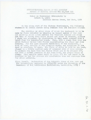 Portion of "Notes on Shoshonean Ethnography" by Robert H. Lowie, published in volume 20, issue 3 of Anthropological Papers of the American Museum of Natural History in 1924. The complete paper is available online from the American Museum of Natural History: http://hdl.handle.net/2246/173