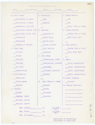 Projectile Point Analysis Form
