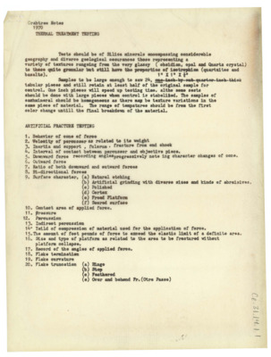Notes on thermal treatment testing written by Donald Crabtree.