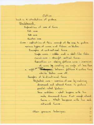 Outline for discussing cones, cores, and force