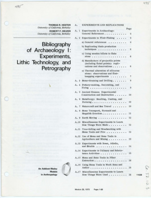 Bibliography of Archaeology I: Experiments, Lithic Technology, and Petrography