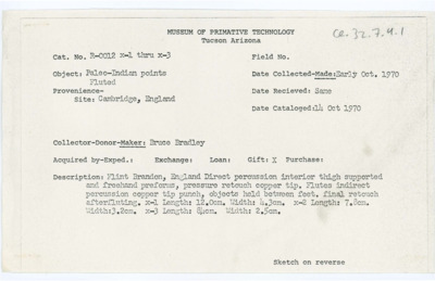Record of donation from Bruce Bradley and artifacts from Tixier