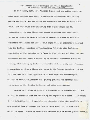 Drafts of Tebiwa article The Corbiac Blade Technique and Other Experiments