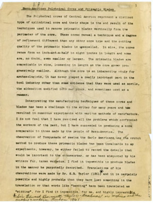 Draft of Crabtree's article "Meso-American Polyhedral Cores and Prismatic Blades"