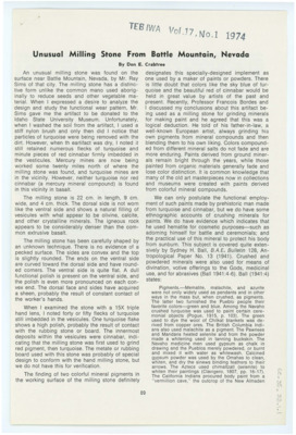 An article published in "Tebiwa" entitled "Unusual Milling Stone From Battle Mountain, Nevada". The article includes a picture of the milling stone in question. It was published in Volume 17 in 1974.
