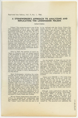 Tebiwa article about Lindenmeier Folsom