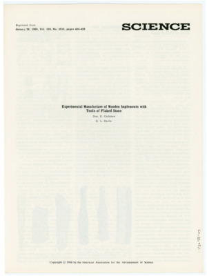 An article published in "Science" entitled "Experimental Manufacture of Wooden Implements with Tools of Flaked Stone"