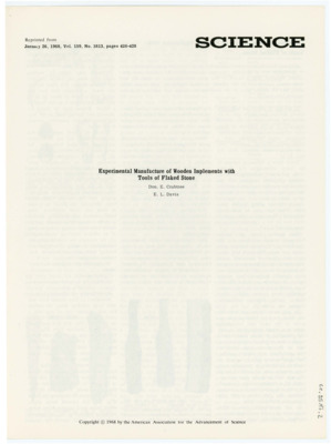 An article published in "Science" entitled "Experimental Manufacture of Wooden Implements with Tools of Flaked Stone"
