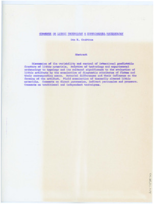 Comments on Lithic Technology & Experimental Archaeology