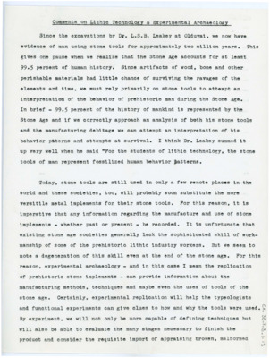 Comments on Lithic Technology & Experimental Archaeology