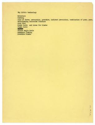 Assorted notes and relevant vocabulary on lithic technology