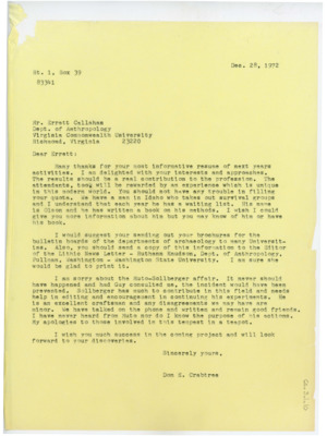 Letter to Errett Callahan from Donald Crabtree