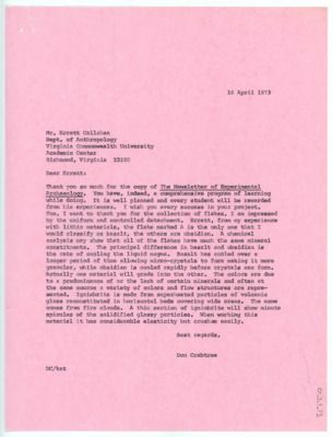 Letter from Donald Crabtree to Errett Callahan