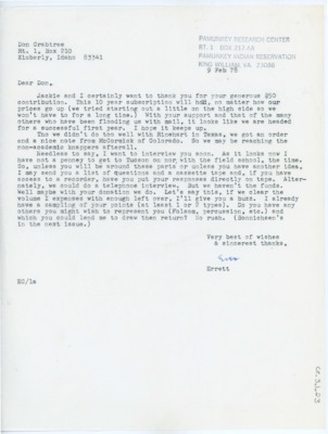 Letter from Errett Callahan to Donald Crabtree
