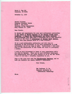 Letter from Donald Crabtree to Errett Callahan