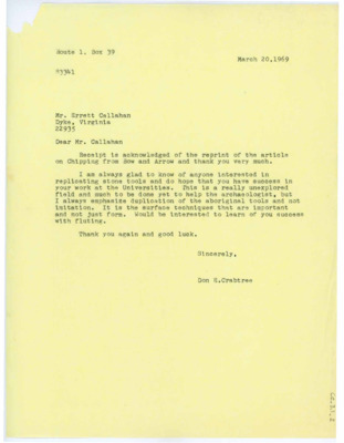 Letter to Errett Callahan from Donald Crabtree