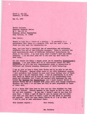 Letter from Donald Crabtree to Errett Callahan