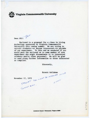Letter from Errett Callahan to Donald Crabtree