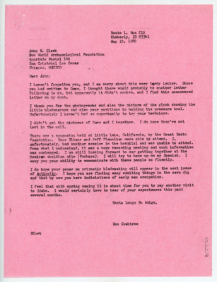 Letter from Donald Crabtree to John Clark