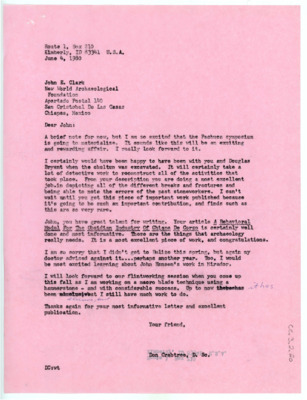 Letter from Donald Crabtree to John Clark