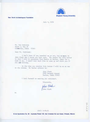 Letter from John Clark to Donald Crabtree