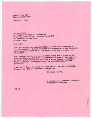 Letter to John Clark from Donald Crabtree
