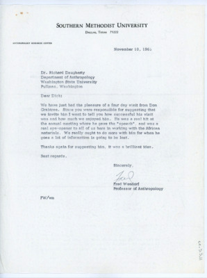 Letter from Fred Wenford to Richard Daugherty