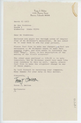 Letter from Tessa J. Dalton to Donald Crabtree