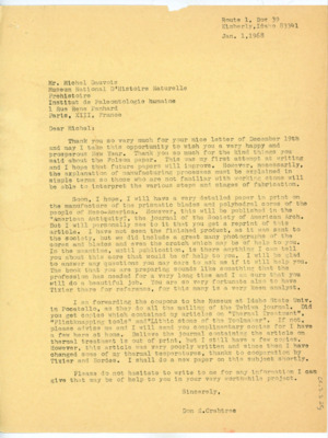 Letter from Donald Crabtree to Michel Dauvois