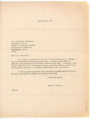 Letter from Donald Crabtree to Edward S. Davidson