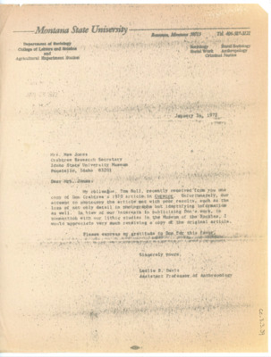 Letter from Leslie B. Davis to Mae Jones