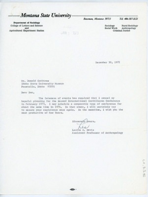 Letter to Donald Crabtree from Leslie B. Davis