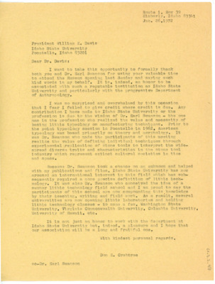 Letter between William E. Davis and Donald Crabtree