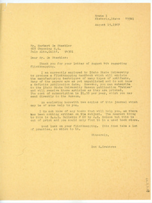 Letter from Donald Crabtree to Herbert De Staebler