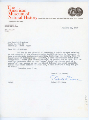 Letter from Robert W. Dana to Donald Crabtree
