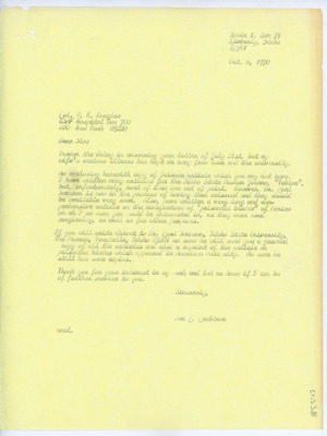 Letter from Donald Crabtree to W.K. Douglas