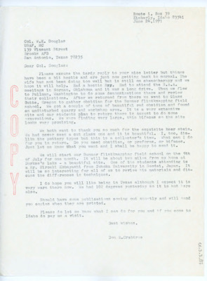 Letter from Donald Crabtree to W.K. Douglas