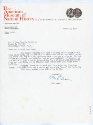 Letter to Evelyn and Donald Crabtree from Robert W. Dana