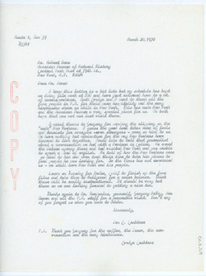 Letter from Donald Crabtree to Robert W. Dana